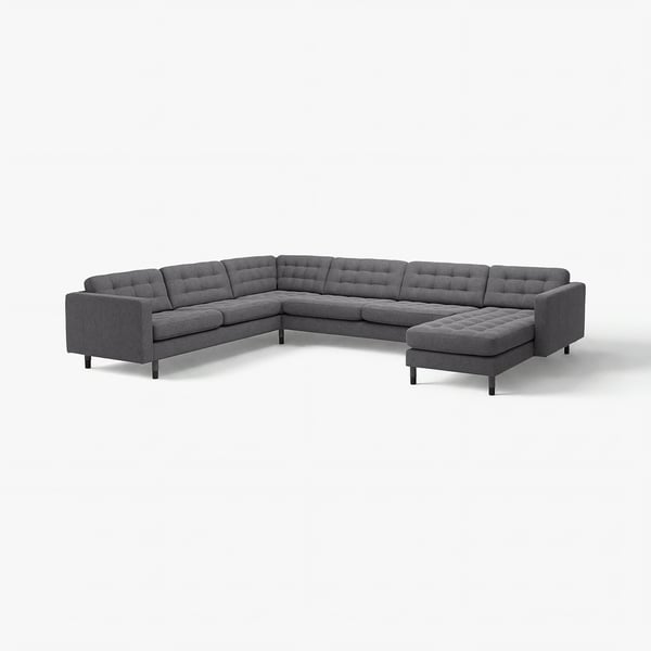 LANDSKRONA Divano angol 6 posti/chaise-longue, Gunnared grigio scuro/legno/nero