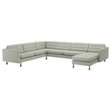 LANDSKRONA Divano angol 6 posti/chaise-longue, Gunnared verde chiaro/legno/nero