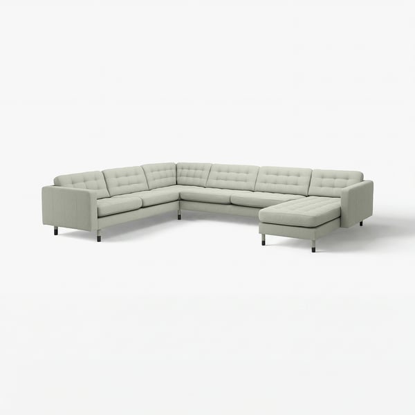 LANDSKRONA Divano angol 6 posti/chaise-longue, Gunnared verde chiaro/legno/nero