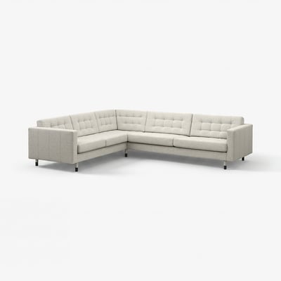LANDSKRONA Divano angolare a 5 posti, Gunnared beige/nero/legno