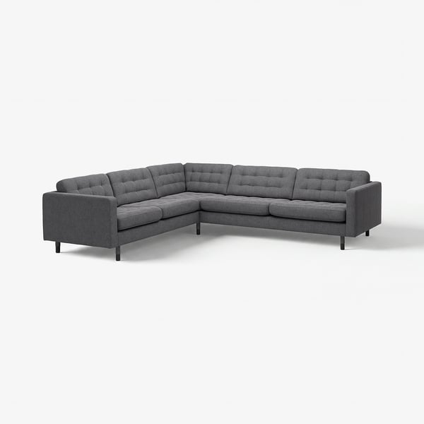 LANDSKRONA Divano angolare a 5 posti, Gunnared grigio scuro/legno/nero