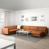 LANDSKRONA Divano angolare a 6 posti, con chaise-longue/Grann/Bomstad ocra bruna/metallo