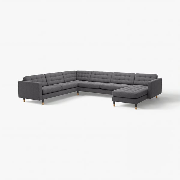 LANDSKRONA Divano angolare a 6 posti, con chaise-longue/Gunnared grigio scuro/legno