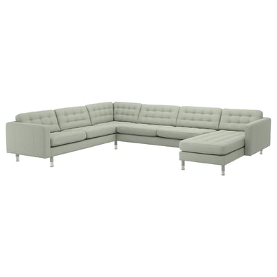 LANDSKRONA Divano angolare a 6 posti, con chaise-longue/Gunnared verde chiaro/metallo