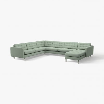 LANDSKRONA Divano angolare a 6 posti, con chaise-longue/Gunnared verde chiaro/metallo