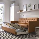 LANDSKRONA Divano letto a 3 posti, Grann/Bomstad ocra bruna/legno/nero