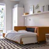LANDSKRONA Divano letto a 3 posti, Grann/Bomstad ocra bruna/legno/nero