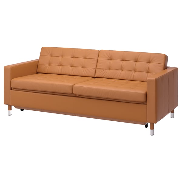 LANDSKRONA Divano letto a 3 posti, Grann/Bomstad ocra bruna/metallo
