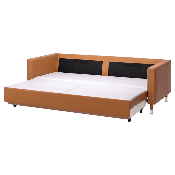 LANDSKRONA Divano letto a 3 posti, Grann/Bomstad ocra bruna/metallo