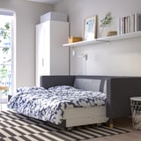 LANDSKRONA Divano letto a 3 posti, Gunnared grigio scuro/legno