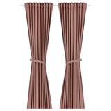LENDA Tenda con bracciale, 2 teli, marrone-rosso/con nastro arricciatende, 140x300 cm