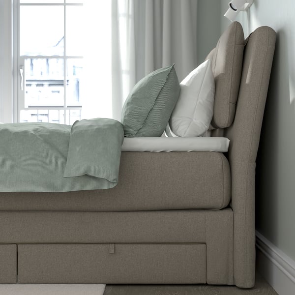 LILLFJÄLLET Sommier con contenitore, Valevåg rigido/Nisseholm Tibbleby beige, 180x200 cm