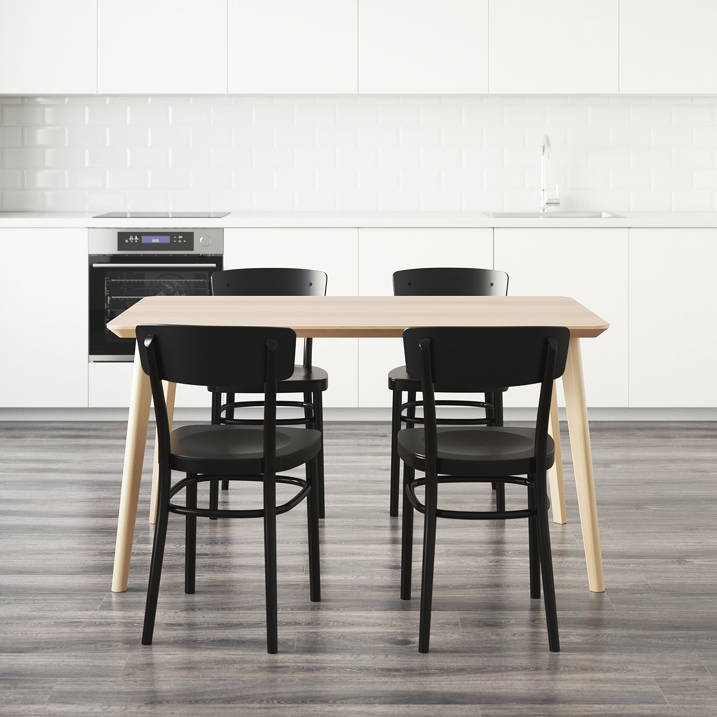 LISABO / IDOLF Tavolo e 4 sedie, impiallacciatura di frassino/nero, 140x78  cm - IKEA Svizzera