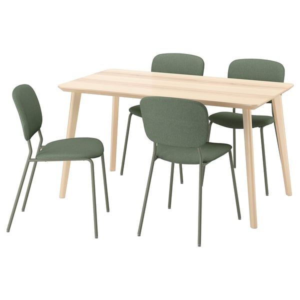 LISABO / VIHALS Tavolo e 4 sedie, impiallacciatura di frassino/verde Tibbleby grigio/verde, 140x78 cm