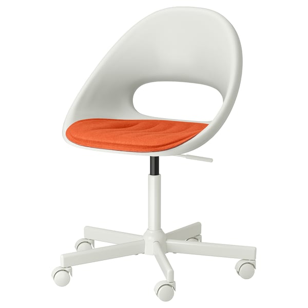 LOBERGET / MALSKÄR Sedia girevole e cuscino, bianco/arancione