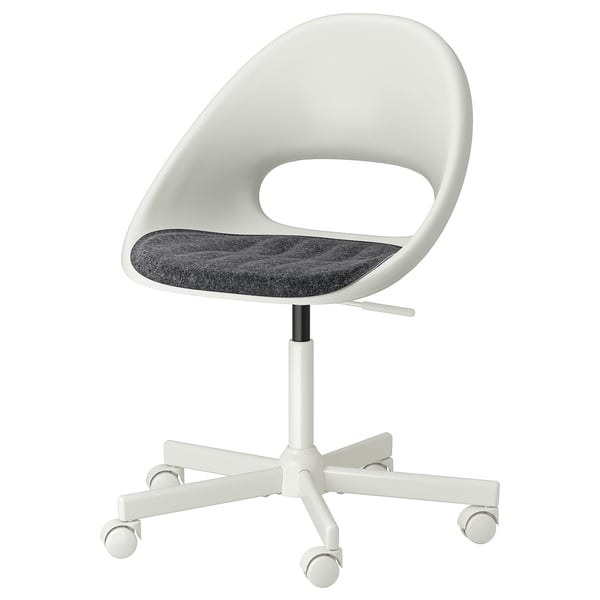 LOBERGET / MALSKÄR Sedia girevole e cuscino, bianco/grigio scuro