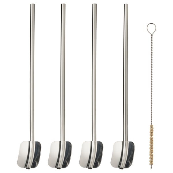LUFTTÄT Set cannucce/cucchiai/spazzolino 5p, inox