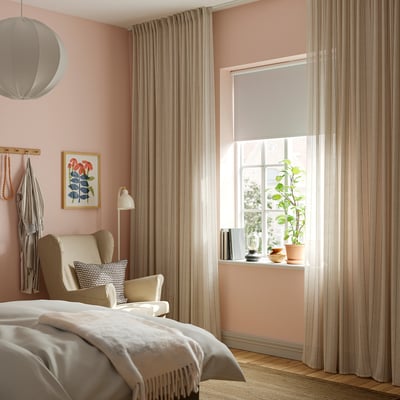 MAISTANGG Tenda, 2 teli, bianco sporco grigio scuro/a righe con nastro arricciatende, 145x300 cm