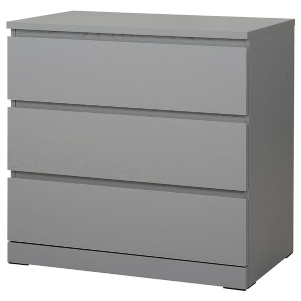MALM Cassettiera con 3 cassetti, grigio trattato con mordente, 80x78 cm