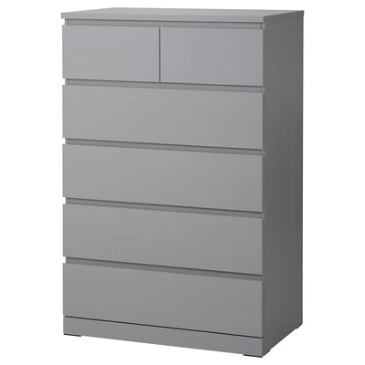 MALM Cassettiera con 6 cassetti, grigio trattato con mordente, 80x123 cm