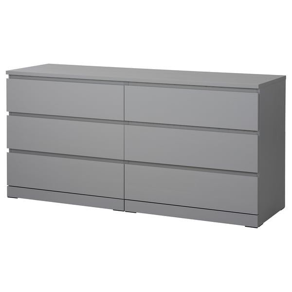MALM Cassettiera con 6 cassetti, grigio trattato con mordente, 160x78 cm