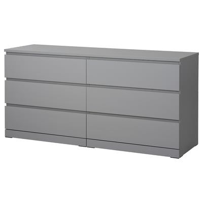 MALM Cassettiera con 6 cassetti, grigio trattato con mordente, 160x78 cm