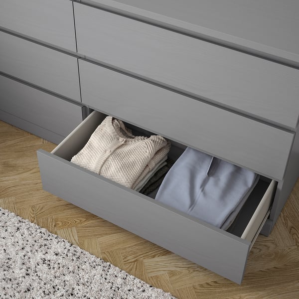 MALM Cassettiera con 6 cassetti, grigio trattato con mordente, 160x78 cm