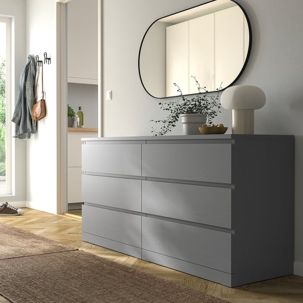 MALM Cassettiera con 6 cassetti, grigio trattato con mordente, 160x78 cm