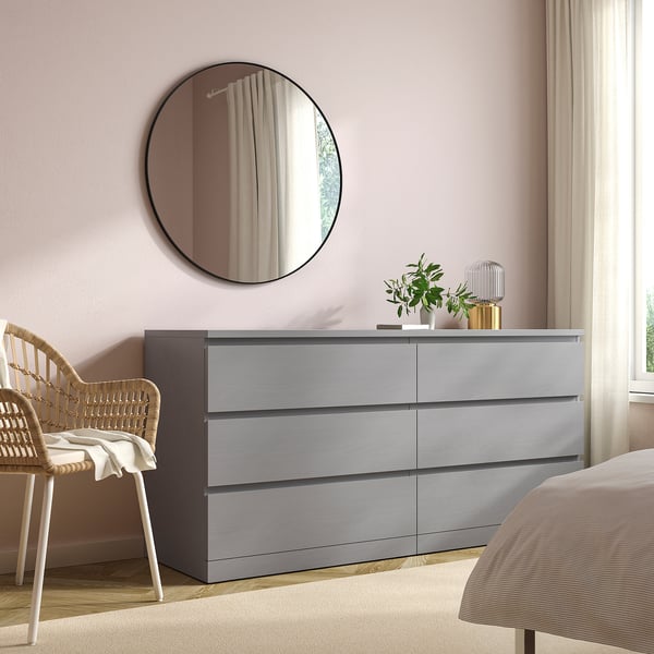 MALM Cassettiera con 6 cassetti, grigio trattato con mordente, 160x78 cm