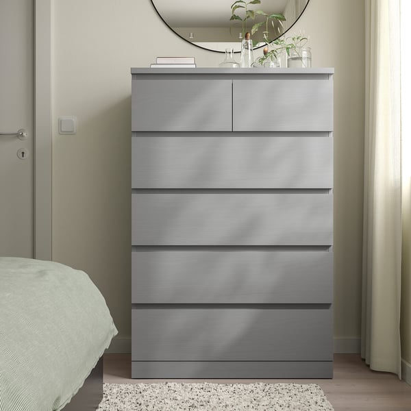 MALM Cassettiera con 6 cassetti, grigio trattato con mordente, 80x123 cm