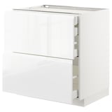 METOD / MAXIMERA Mob 2front/2casset bass/1med/1alt, bianco/Voxtorp lucido/bianco, 80x60 cm