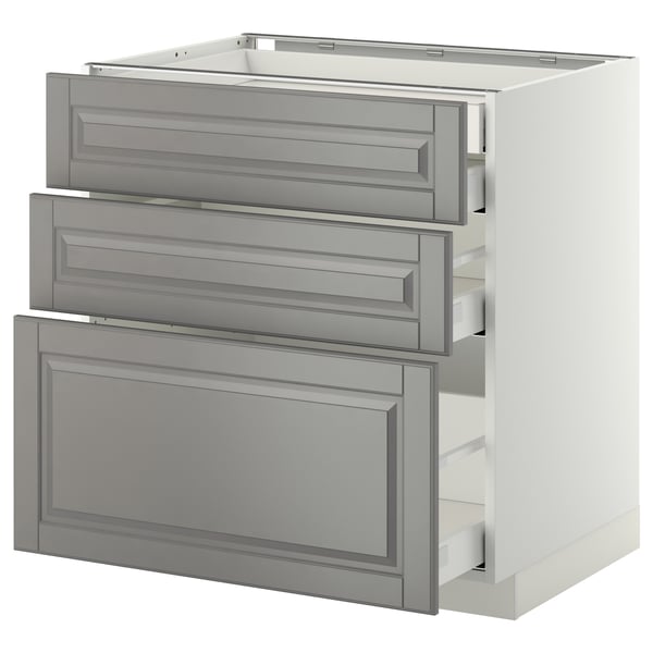 METOD / MAXIMERA Mob 3front/2casset bas/1med/1alt, bianco/Bodbyn grigio, 80x60 cm