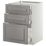 METOD / MAXIMERA Mob 3front/2casset bas/1med/1alt, bianco/Bodbyn grigio, 60x60 cm