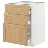 METOD / MAXIMERA Mob 3front/2casset bas/1med/1alt, bianco/Forsbacka rovere, 60x60 cm