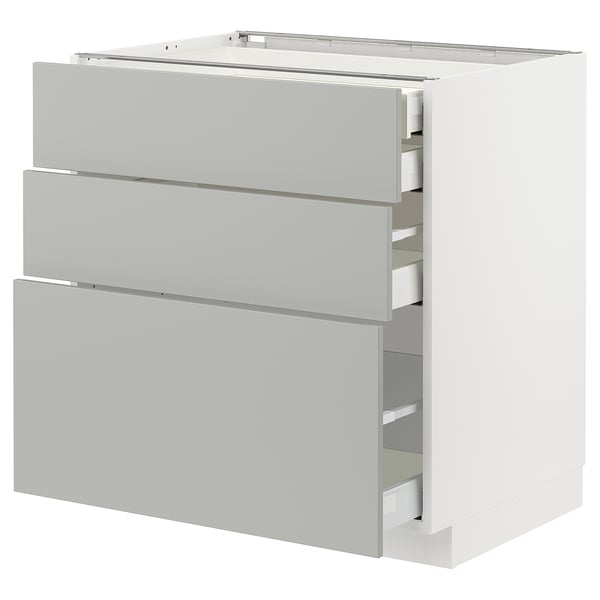 METOD / MAXIMERA Mob 3front/2casset bas/1med/1alt, bianco/Havstorp grigio chiaro, 80x60 cm