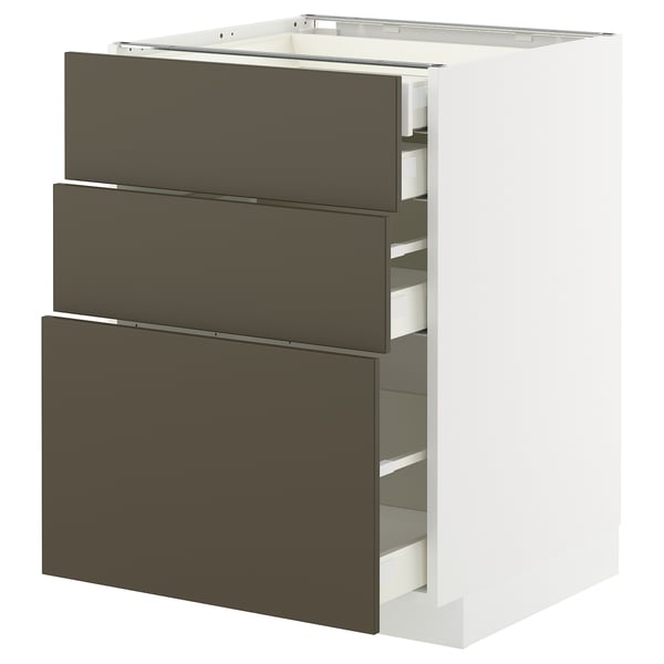 METOD / MAXIMERA Mob 3front/2casset bas/1med/1alt, bianco/Havstorp marrone-beige, 60x60 cm