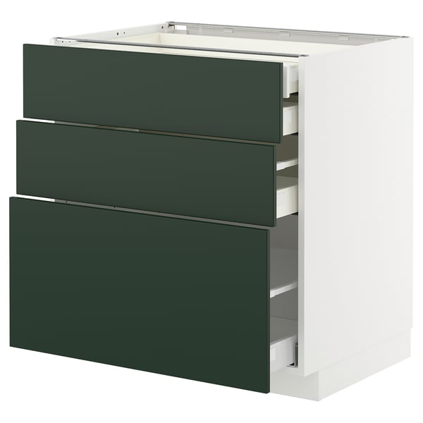 METOD / MAXIMERA Mob 3front/2casset bas/1med/1alt, bianco/Havstorp verde intenso, 80x60 cm