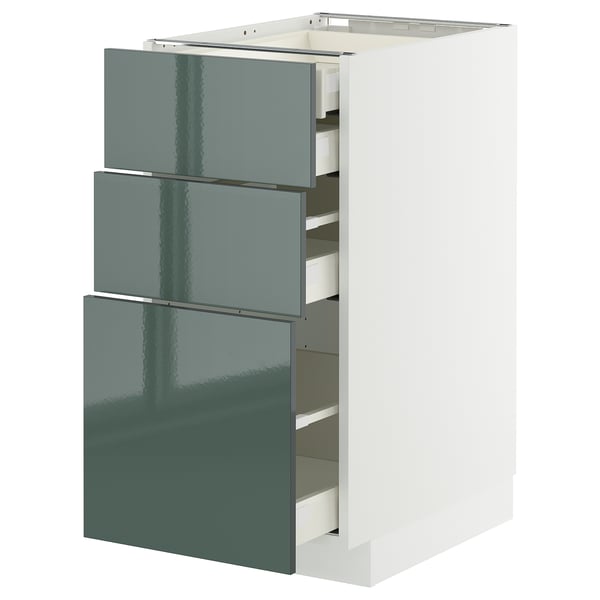 METOD / MAXIMERA Mob 3front/2casset bas/1med/1alt, bianco/Kallarp grigio-verde scuro lucido, 40x60 cm