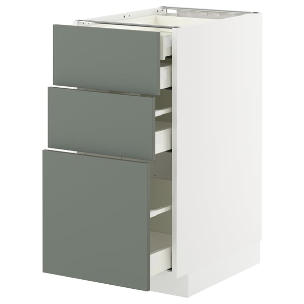 METOD / MAXIMERA Mob 3front/2casset bas/1med/1alt, bianco/Nickebo grigio-verde opaco, 40x60 cm