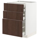 METOD / MAXIMERA Mob 3front/2casset bas/1med/1alt, bianco/Sinarp marrone, 60x60 cm