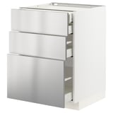 METOD / MAXIMERA Mob 3front/2casset bas/1med/1alt, bianco/Vårsta inox, 60x60 cm