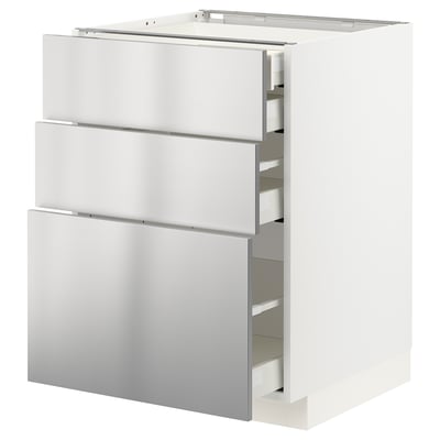 METOD / MAXIMERA Mob 3front/2casset bas/1med/1alt, bianco/Vårsta inox, 60x60 cm
