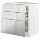 METOD / MAXIMERA Mob 3front/2casset bas/1med/1alt, bianco/Vårsta inox, 80x60 cm
