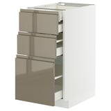 METOD / MAXIMERA Mob 3front/2casset bas/1med/1alt, bianco/Voxtorp grigio-marrone scuro lucido, 40x60 cm