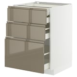 METOD / MAXIMERA Mob 3front/2casset bas/1med/1alt, bianco/Voxtorp grigio-marrone scuro lucido, 60x60 cm