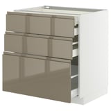METOD / MAXIMERA Mob 3front/2casset bas/1med/1alt, bianco/Voxtorp grigio-marrone scuro lucido, 80x60 cm