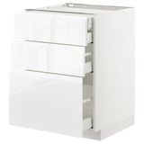 METOD / MAXIMERA Mob 3front/2casset bas/1med/1alt, bianco/Voxtorp lucido/bianco, 60x60 cm
