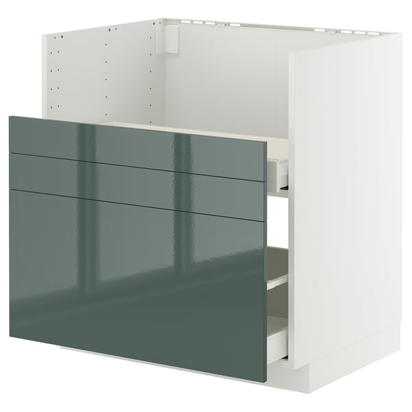 METOD / MAXIMERA Mob base lavello TALLSJÖN, bianco/Kallarp grigio-verde scuro lucido, 80x60 cm