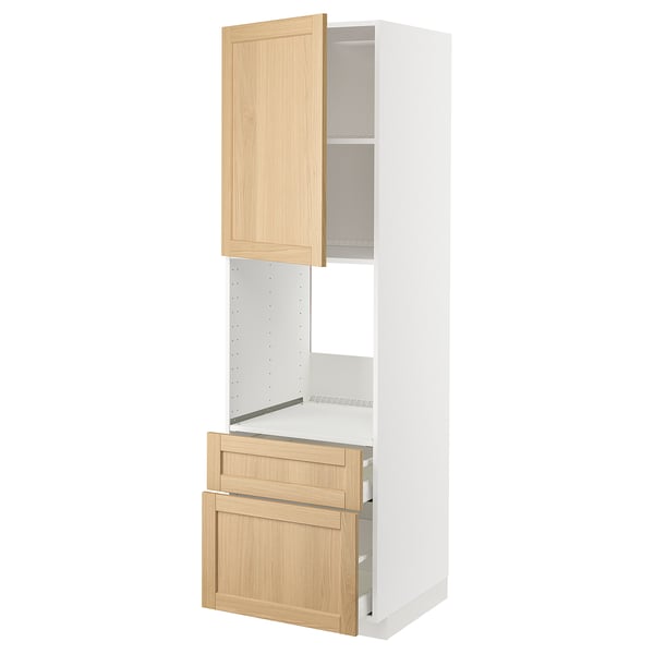 METOD / MAXIMERA Mobil forn/cass/2fron/1cass me/1al, bianco/Forsbacka rovere, 60x60x200 cm