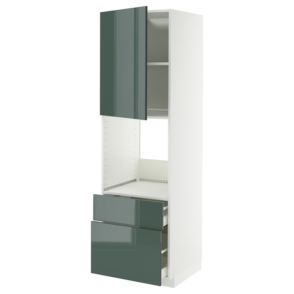 METOD / MAXIMERA Mobil forn/cass/2fron/1cass me/1al, bianco/Kallarp grigio-verde scuro lucido, 60x60x200 cm